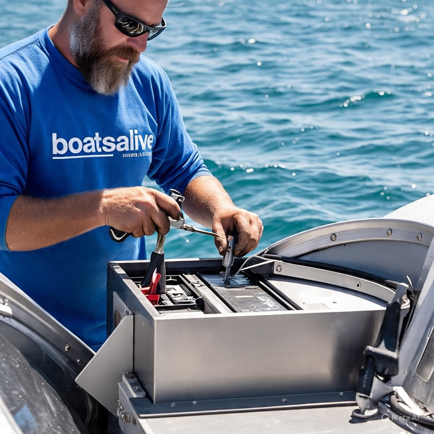 Boat engine being checked